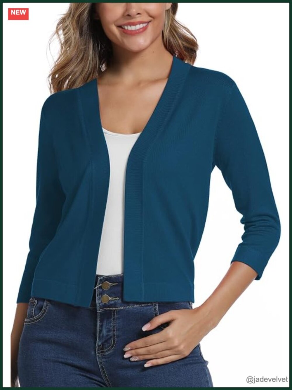 3/4 Sleeve Lightweight Cropped Cardigan Sweater Open Front Bolero Shrug for